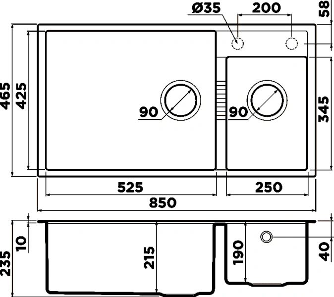 Мойка для кухни Omoikiri Tedori 85-2-U-ES 85 см espresso 4997240 (детальная фотография), прямоугольной формы