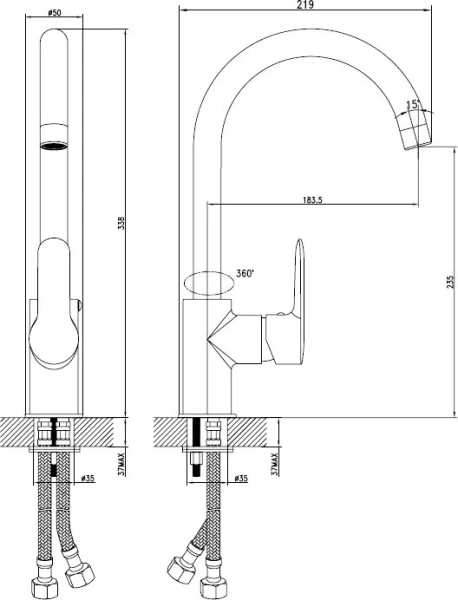 Смеситель для кухни IDDIS Cuba поворотный излив хром CUBSBJ0i05 (детальная фотография), для кухни
