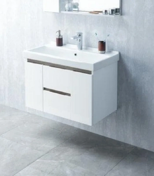 Тумба под раковину подвесная Акватон Рене 80 см белый глянцевый/грецкий орех 1A258601NRC80 (детальная фотография), моноблок