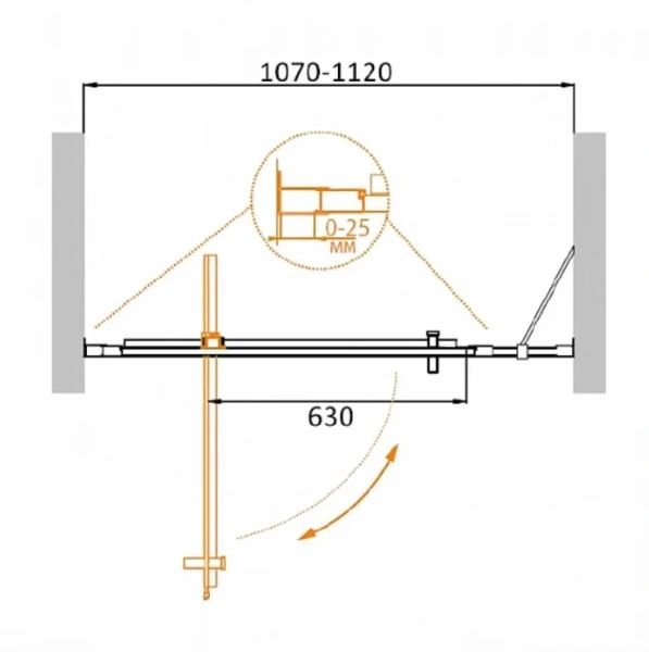 Душевая дверь в нишу Cezares Molveno 110 см прозрачное стекло MOLVENO-BA-11-90+20-C-Cr-IV (детальная фотография), современные, hi-tech