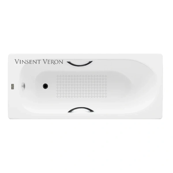 Чугунная ванна Vinsent Veron Soissons VCN1707042H/VH0015BL-AS, 170 x 70 см, с антискользящим покрытием, ручки черные матовые, цвет белый (детальная фотография)