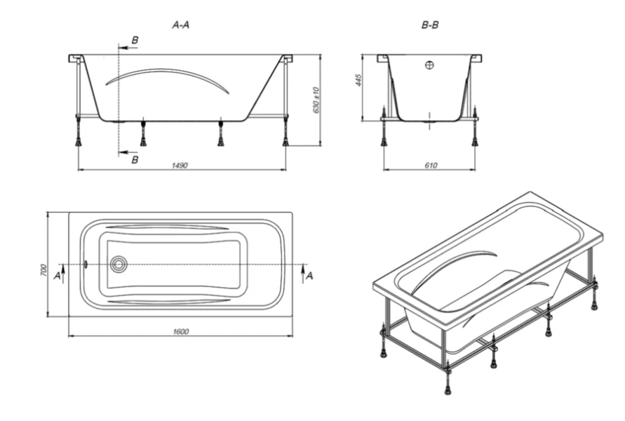 Ванна акриловая Roca Line 160x70 см белая ZRU9302985 (детальная фотография), акриловые