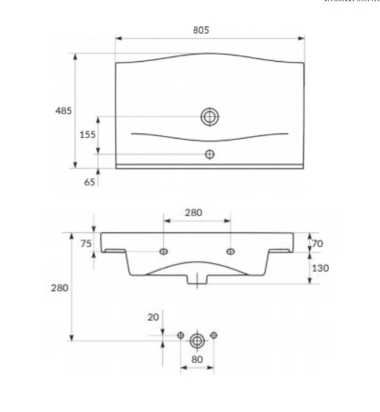 Раковина керамическая Cersanit STRIM S-UM-STR80/1-w 80.5х48.5 см (детальная фотография), современные, hi-tech