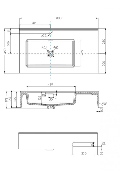 Раковина Акватон Квадро Про 80 см левая 1A734431QA01L (детальная фотография), 80 см