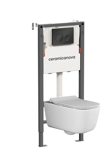 Унитаз с инсталляцией Ceramica Nova New Day кнопка черная матовая - фото 1