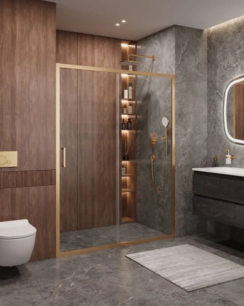 Душевая дверь в нишу Cezares Molveno 160 см стекло прозрачное профиль золото MOLVENO-BF-1-160-C-BORO-IV (детальная фотография), 160 см