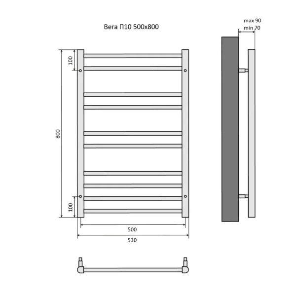 Полотенцесушитель водяной Акватек Вега 50x80 см черный муар AQ DR1080BL (детальная фотография), современные, hi-tech