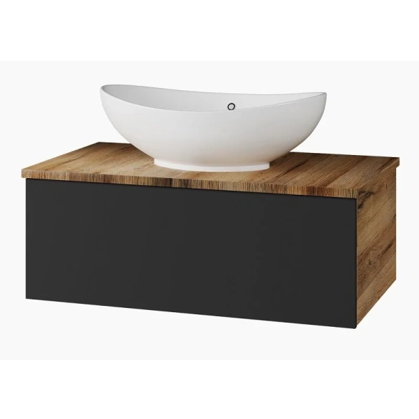 Тумба под раковину подвесная Misty Ива 90 см графит/каштан П-Ива-01090-481Я (детальная фотография), подвесная, пристенная