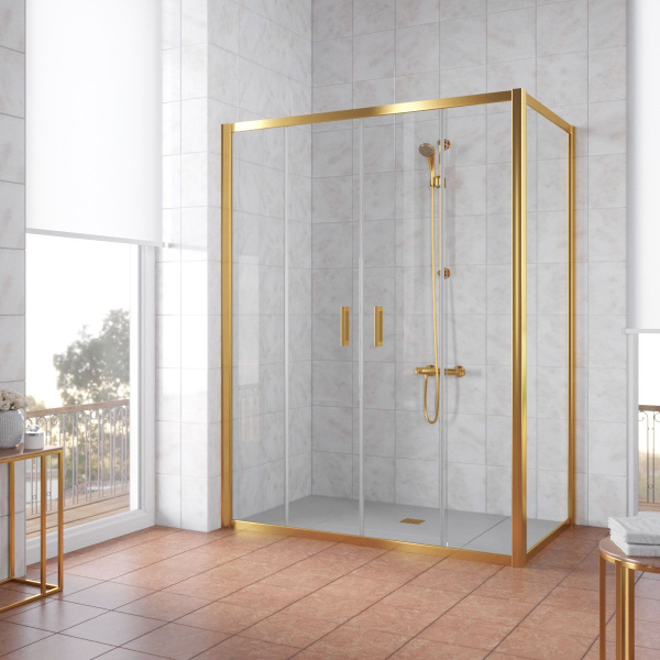 Душевой уголок профиль золотой стекло прозрачное Vegas-glass Z2P+ZPV 190*70 09 01 (детальная фотография)