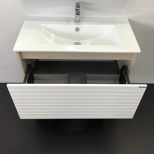 Тумба с раковиной подвесная Comforty Страсбург 90 см с ящиком (детальная фотография), современная, hi-tech