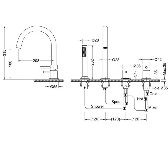 Смеситель для ванны Timo Saona черный матовый 2320/03Y (детальная фотография), для ванны