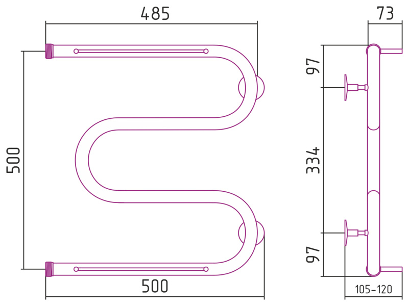 Схема (детальная фотография), для систем горячего водоснабжения, для систем отопления, c боковым подключением