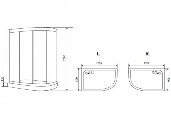 Душевой уголок Timo 120x80 см левосторонний BY-549L (детальная фотография), асимметричные