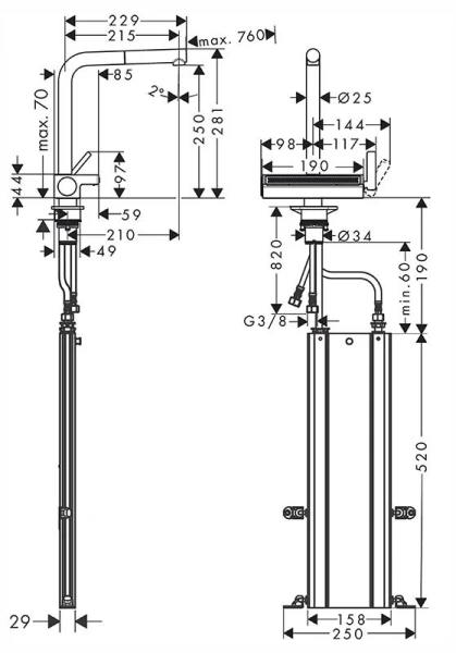 Смеситель для кухни Hansgrohe Aquno Select с вытяжным душем 73830800 (детальная фотография), для кухни