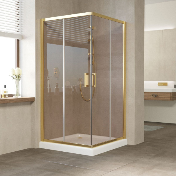 Душевой уголок профиль золотой стекло бронза Vegas-glass ZA 100 09 05 (детальная фотография)