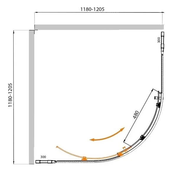 Душевой уголок Cezares Molveno 120х120 см стекло рифленое профиль хром MOLVENO-R-11-90+30-P-Cr (детальная фотография), полукруглые, четверть круга