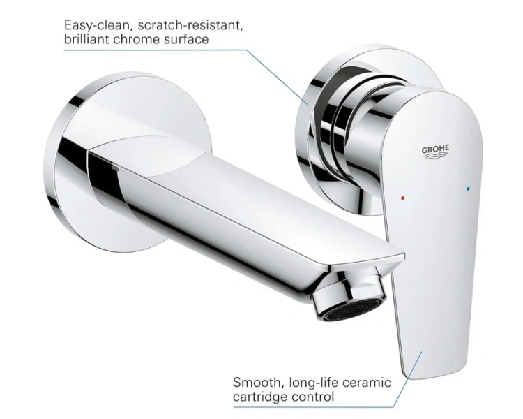 Смеситель для раковины Grohe BauEdge на два отверстия 20474001 (детальная фотография), хром