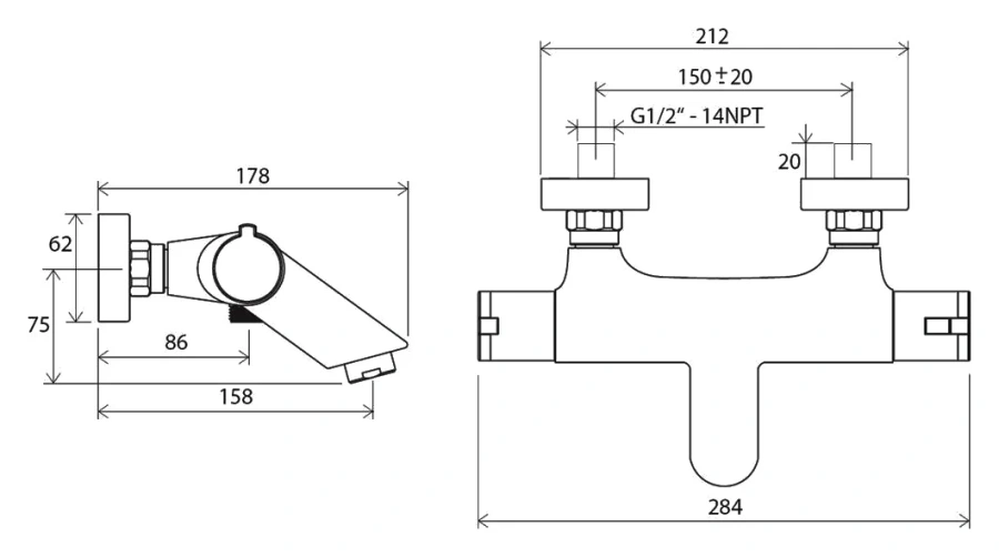 Смеситель для ванны настенный термостатический без гарнитуры Ravak Termo TE 022.00-150 X070047 (детальная фотография), современные, hi-tech
