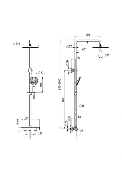 Душевая стойка Cersanit Brasko черная матовая 64527 (детальная фотография), современные, hi-tech