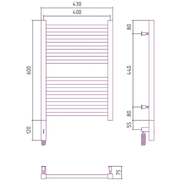 Полотенцесушитель электрический Сунержа Модус 3.0 40x60 см левый без покрытия 00-5700-6040 (детальная фотография), современные, hi-tech