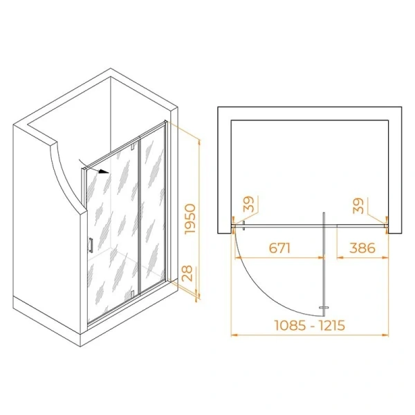 Душевая дверь в нишу RGW Passage PA-008 110 см профиль хром 350800812-11 (детальная фотография), современные, hi-tech