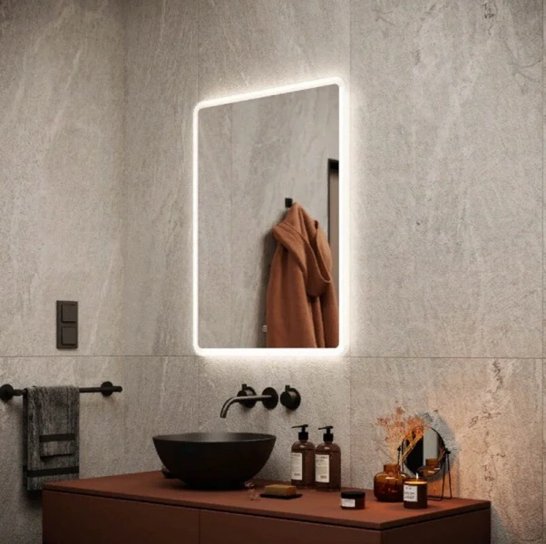 Зеркало с подсветкой Sancos Arcadia 60 см с сенсорным выключателем AR600 (детальная фотография), прямоугольные