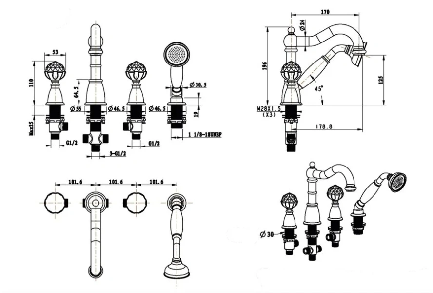 Смеситель для ванны Boheme Imperiale золото 392 (детальная фотография), для ванны