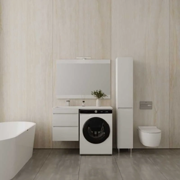 Тумба с раковиной подвесная Style Line Даллас СС-00000704 110 см с ящиками (детальная фотография), белая