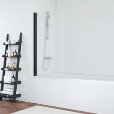 Душевая шторка на ванную профиль черный матовый стекло флёр-де-лис Vegas-glass