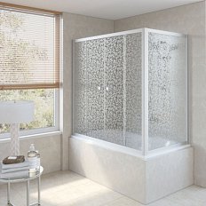 Душевая шторка на ванную профиль матовый хром стекло фея Vegas-glass