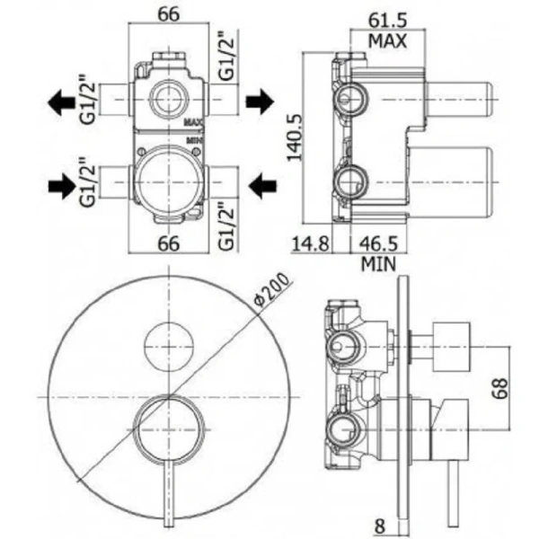 Смеситель для душа Paffoni Light сталь LIG018ST (детальная фотография), для душа