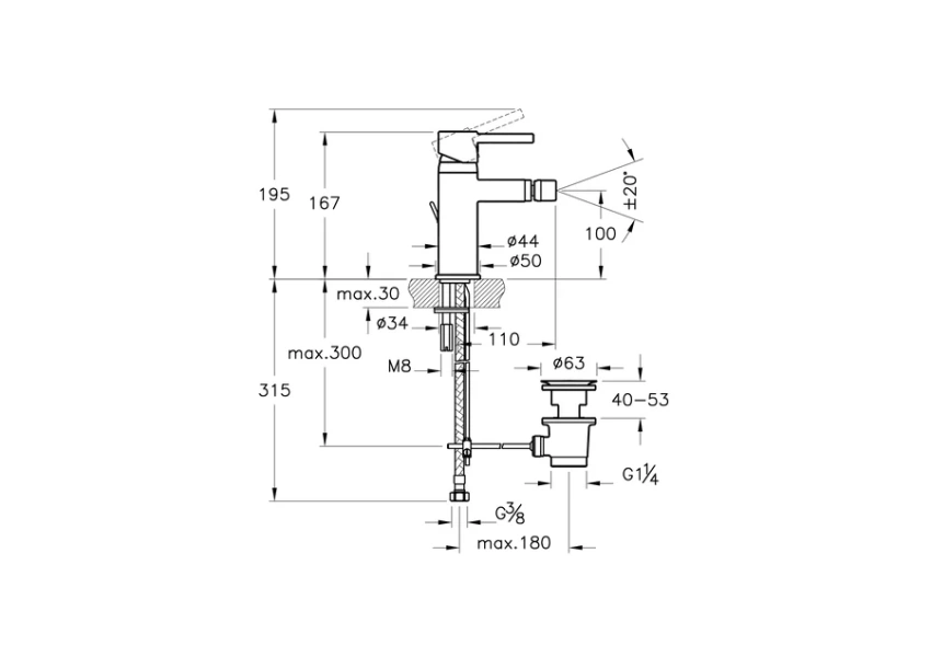Смеситель для биде VitrA Minimax S A41988EXP (детальная фотография), для биде
