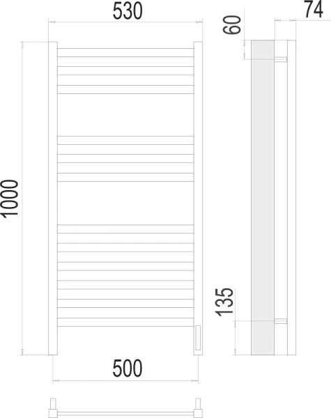 Полотенцесушитель электрический Terminus Енисей П12 50х100 см блок управления справа 4670078526250 (детальная фотография), современные, hi-tech