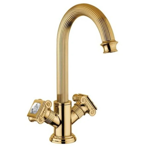 Смеситель для раковины золото 24 карат, ручка Swarovski Cezares Olimp OLIMP-LS2-03/24-Sw (детальная фотография), хром, бронза, золото