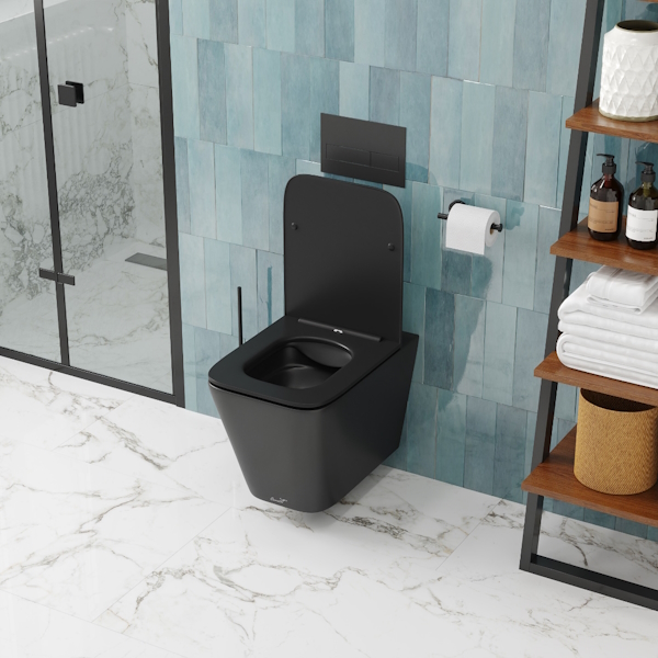 Унитаз подвесной Ceruttispa Maiella черный CT9163 (детальная фотография), безободковые, сиденье с микролифтом , с антивсплеском