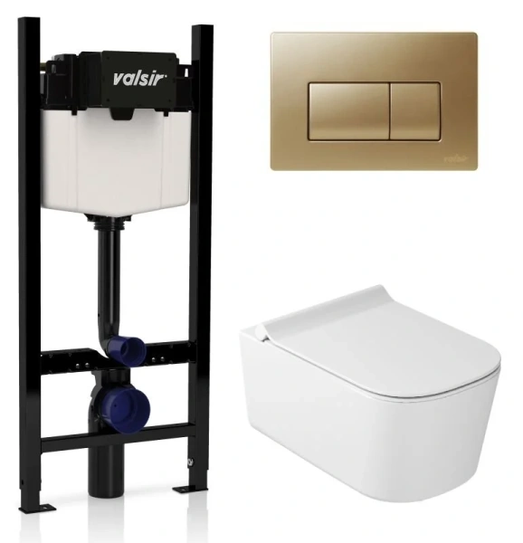 Унитаз с инсталляцией Valsir MEG11PRO с клавишей матовое золото KIT VSMG 5486 Slim P1 (детальная фотография)