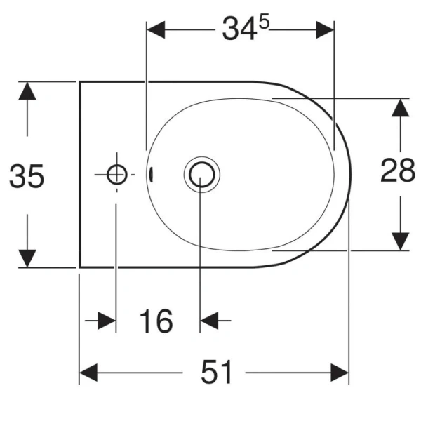 Биде подвесное Geberit Acanto с 1 отверстием под смеситель 500.601.01.2 (детальная фотография), в наличии