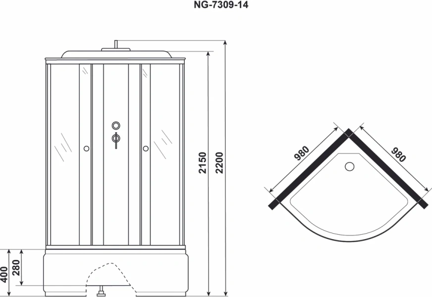 Душевая кабина Niagara Eco 7 100х100 см профиль серебро (детальная фотография), с высоким, глубоким поддоном, глубокий поддон