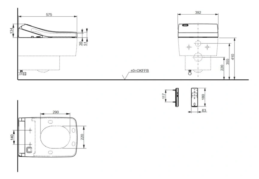 Унитаз подвесной TOTO SP безободковый CW522EY (детальная фотография), современные, hi-tech