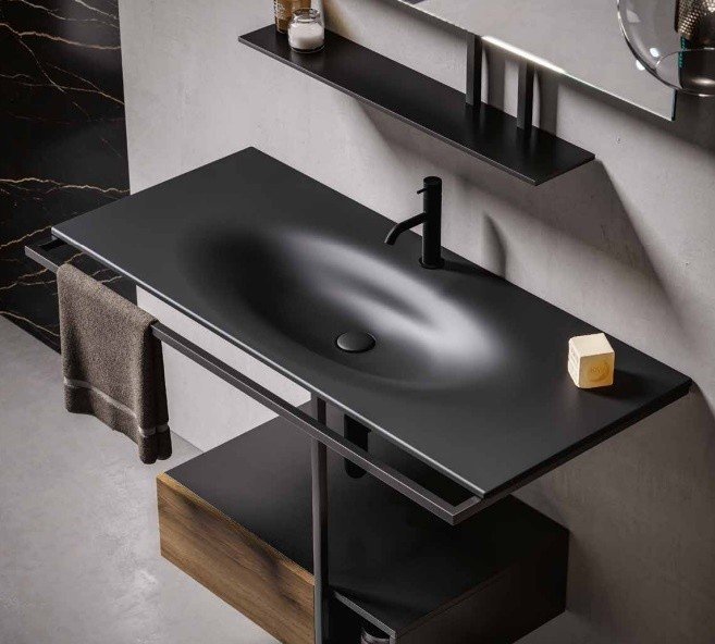 Раковина Kerasan Shape 122 см черная матовая 548031*1 (детальная фотография), встраиваемые (в столешницу)