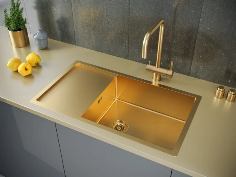 Мойка для кухни Paulmark Vast 75 см брашированное золото PM217551-BG (детальная фотография), из нержавеющей стали, стальные, металлические