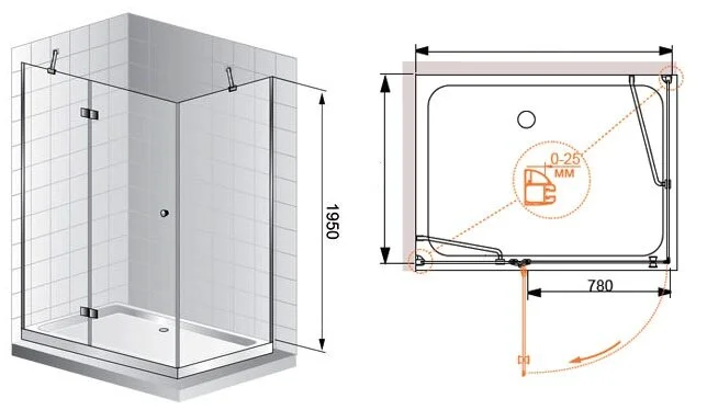 Душевой уголок Cezares Verona 100x90 см стекло прозрачное VERONA-W-AH-1-100/90-C-Cr (детальная фотография), стеклянные, угловые, без поддона