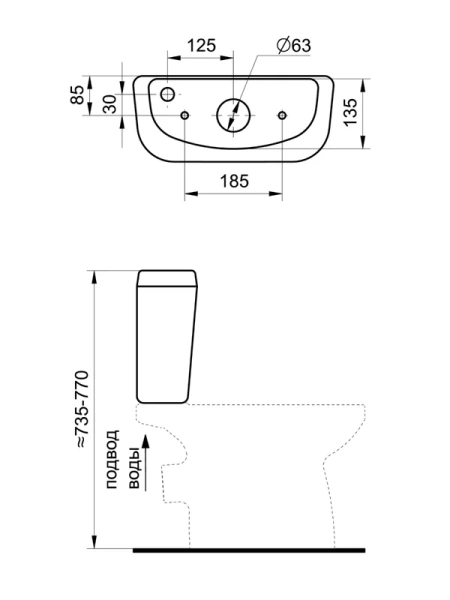 Унитаз компакт Santek Анимо с вертикальным выпуском 1WH302133 (детальная фотография), белые index_1