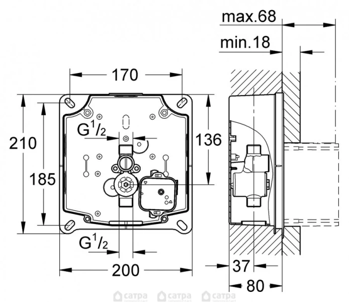 Монтажный короб Grohe Rapido U 37338000 (детальная фотография), нет в наличии