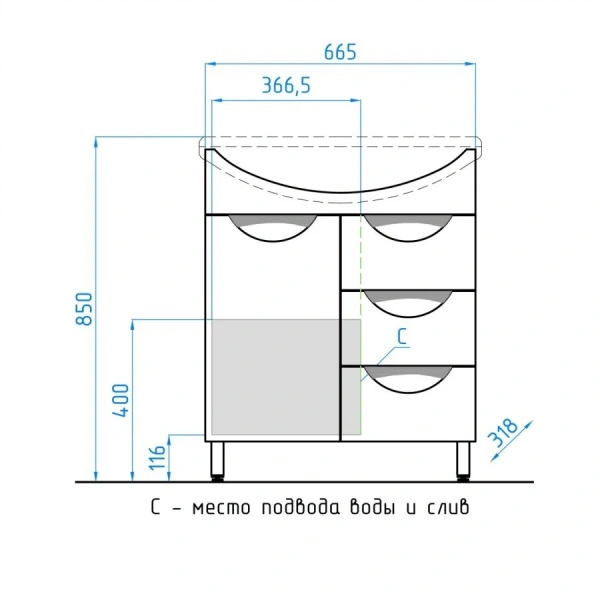 Тумба под раковину напольная Style Line Жасмин 66 см белая ЛС-00000036 (детальная фотография), белая