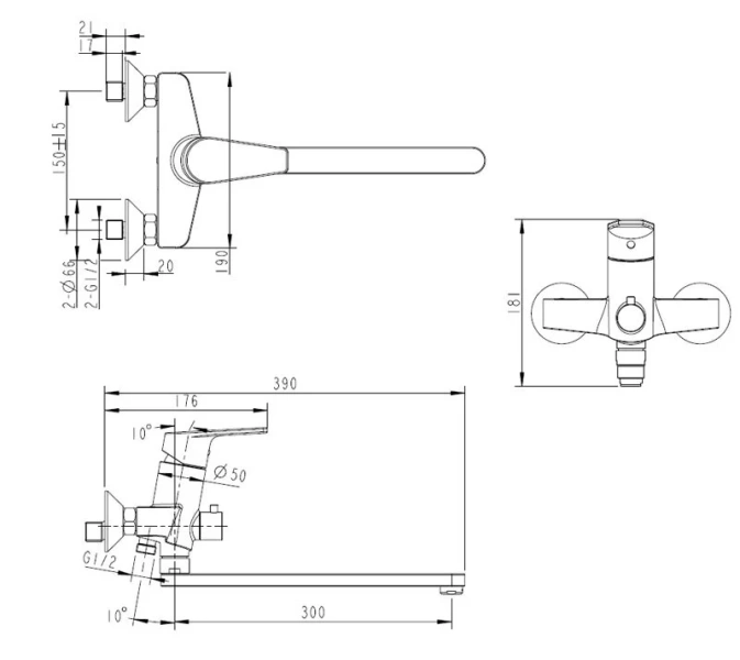Смеситель для ванны Bravat Line F65299C-1L (детальная фотография), для ванны