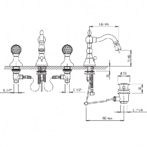 Смеситель для биде Cezares Atlantis бронза ATLANTIS-BBS2-02-Sw (детальная фотография), классические, ретро, с кристаллами swarovski