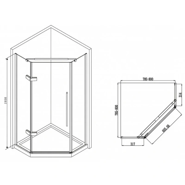 Душевой уголок Abber Ewiges Wasser 80х80 см стекло матовое AG05080M (детальная фотография), многоугольные