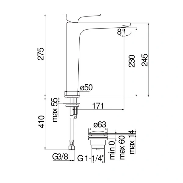 Смеситель для раковины Nobili Yoyo хром YO126128/2CR (детальная фотография), для раковины