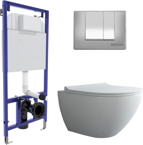 Унитаз с инсталляцией BERGES Puma клавиша хром глянец 043247 (детальная фотография)